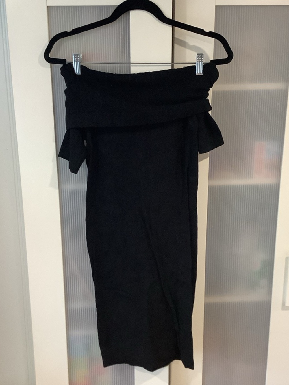 Black Tee Off-Shoulder Ribbed Dress